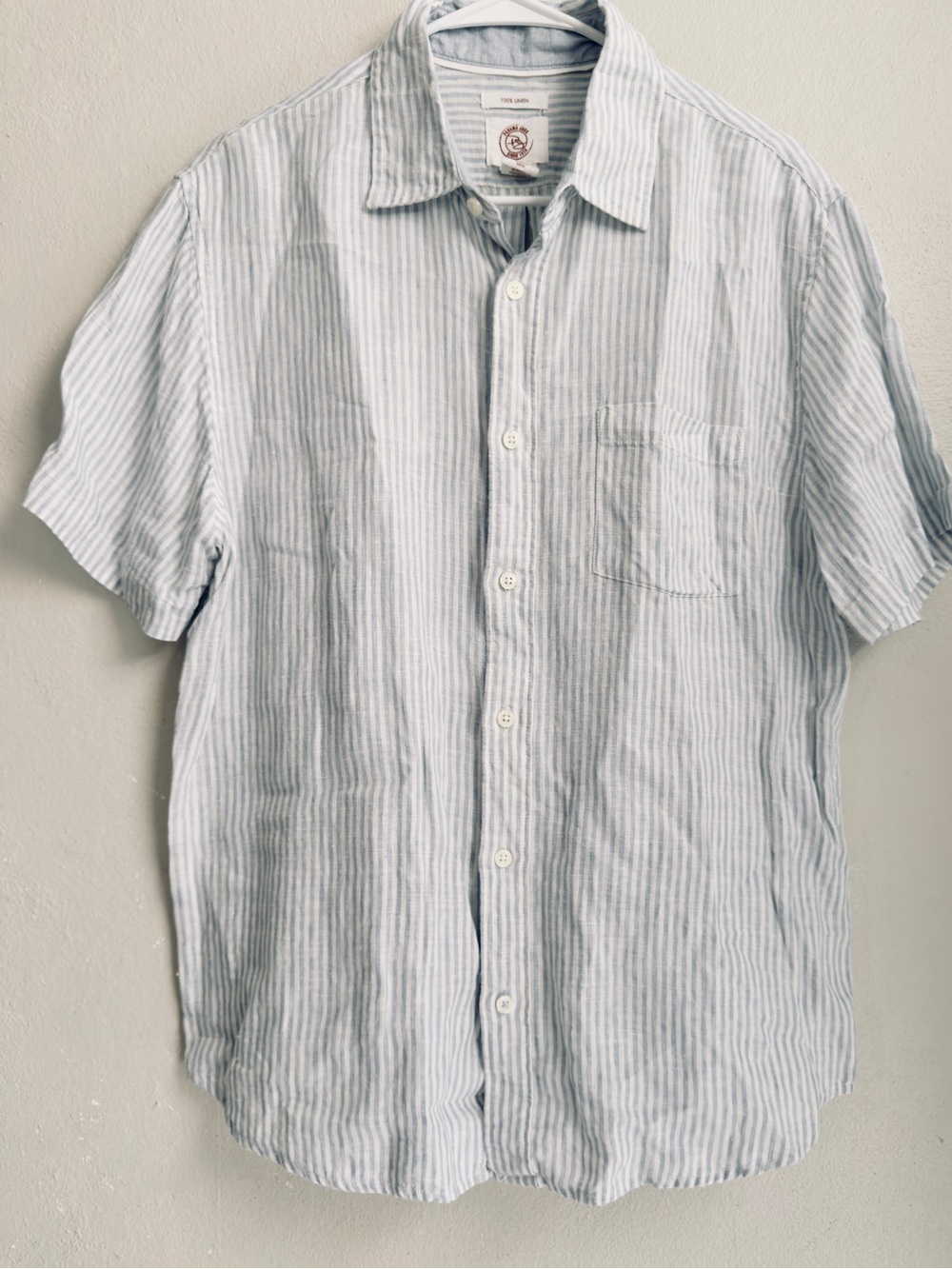 Panama Jack Men's 100% Linen Short Sleeve Button Down Striped Shirt. Large